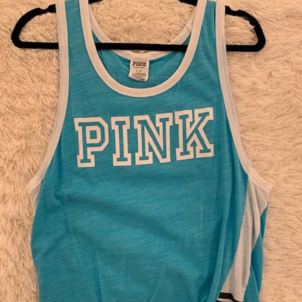 Pink VS Aqua Blue and White tank